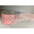 Sheer Wired Ribbon with Glitter Dots Lt Pink 3" 25y